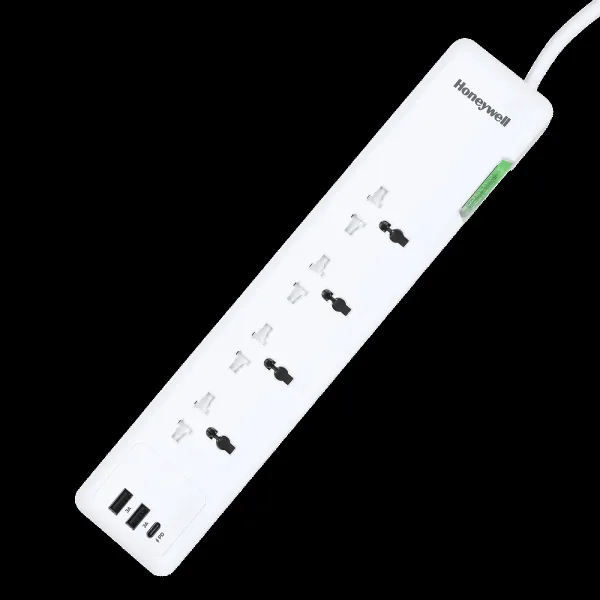 Honeywell PD20W 12000 Amps 4 Sockets Surge Protector (1.5 Meters, Child Lock Safety Shutter, HC000019, White)