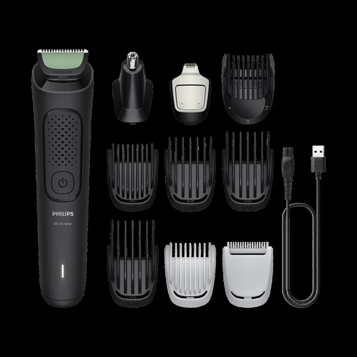 Philips 3000 Series 10-in-1 Rechargeable Cordless Multipurpose Trimmer for Hair, Body, Face & Intimate Areas for Men (70min Runtime, Self-Sharpening Blades, Black)