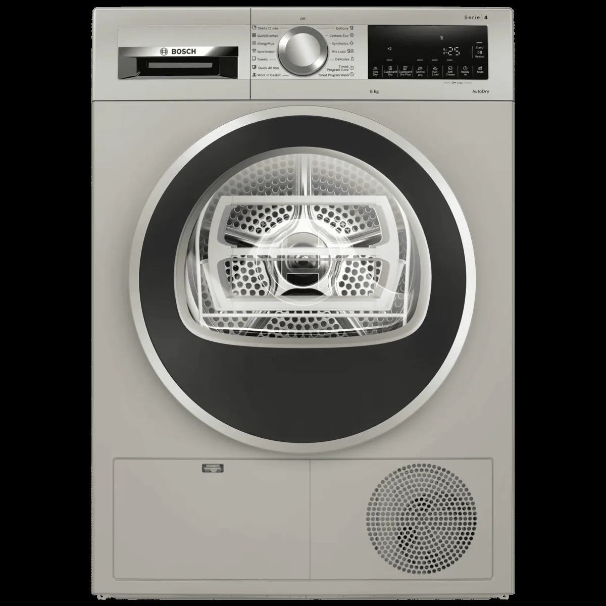 BOSCH 8 kg Fully Automatic Front Load Dryer (Series 4, WPG23108IN, LED Display, Silver Inox)