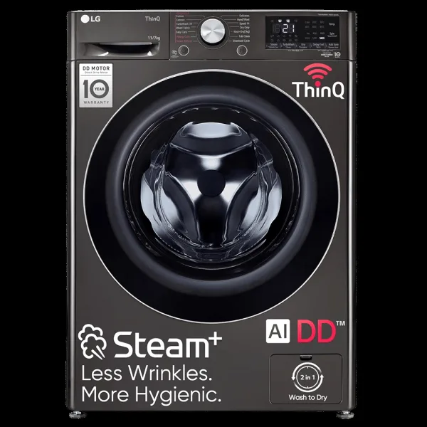 LG Vivace 11 kg/7 kg 5 Star Fully Automatic Front Load Washer Dryer Combo (AI Direct Drive Technology, FHD1107STB.ABLQEIL, Black VCM)