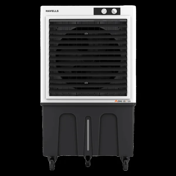 Havells Aero DLX 125 Litres Commercial Air Cooler with Fully Collapsible Louvers (Multi Directional-Castor Wheels with Brakes, White & Grey)