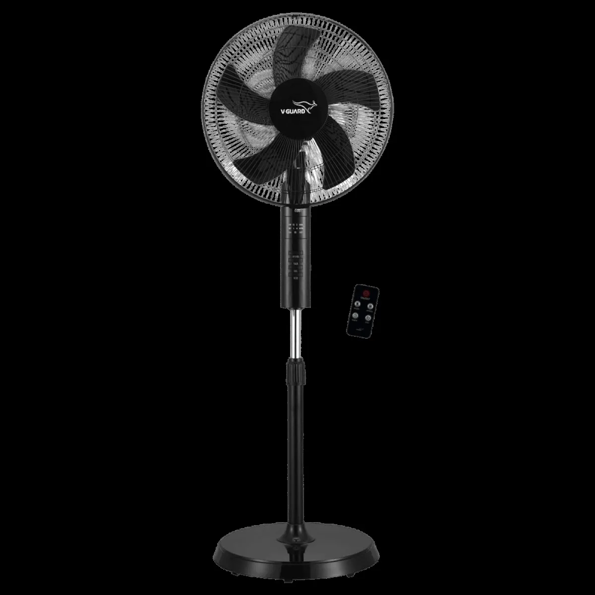 V-GUARD Esfera 400mm 5 Blade Pedestal Fan with Remote (In-built Safety Shutter, Black)