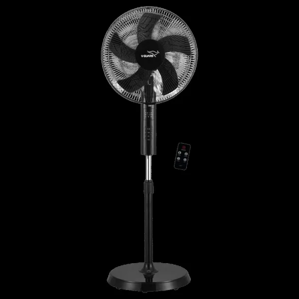 V-GUARD Esfera 400mm 5 Blade Pedestal Fan with Remote (In-built Safety Shutter, Black)