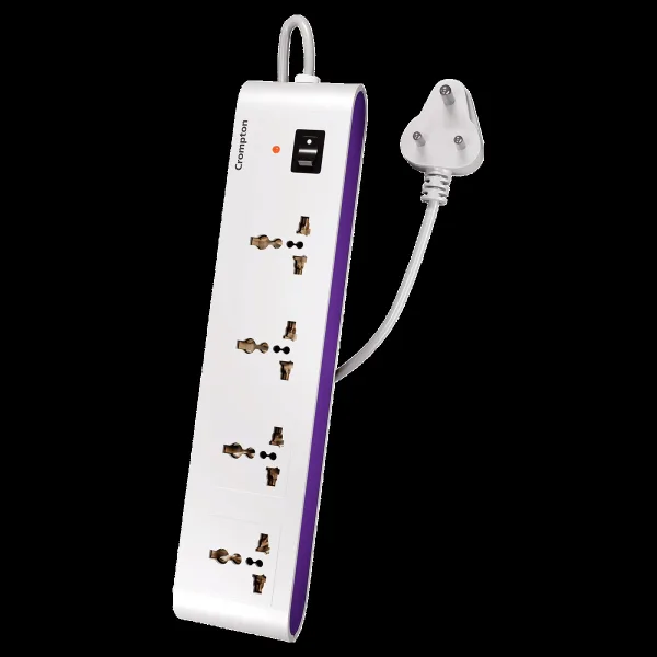 Crompton Powerbox Alpha S 6 Amps 4 Sockets Extention Board (2 Meters, Single Power Switch, LEDPBALPHAS, White)