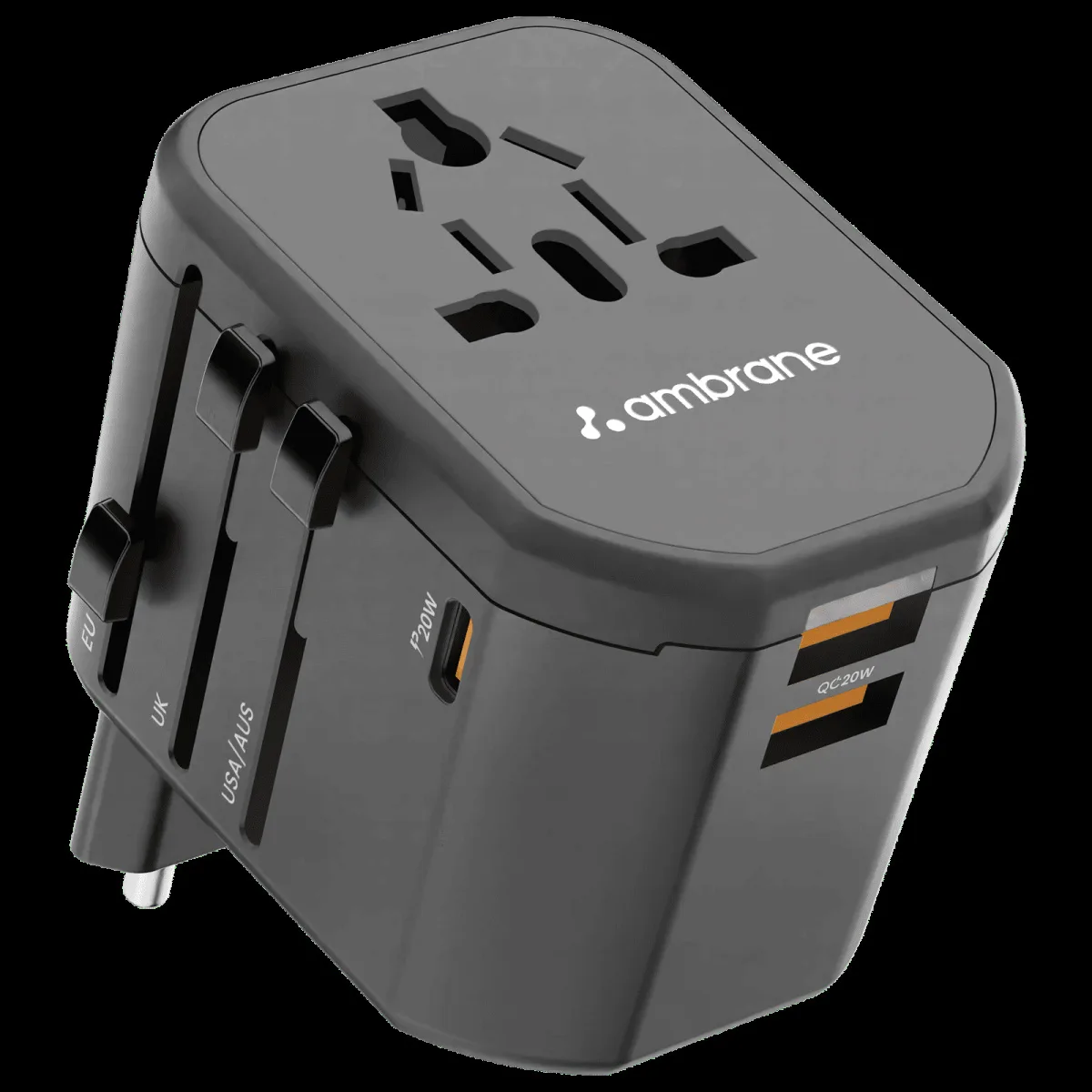 ambrane ATA-01 3 Plugs Travel Adapter (Universal Compatibility, Black)