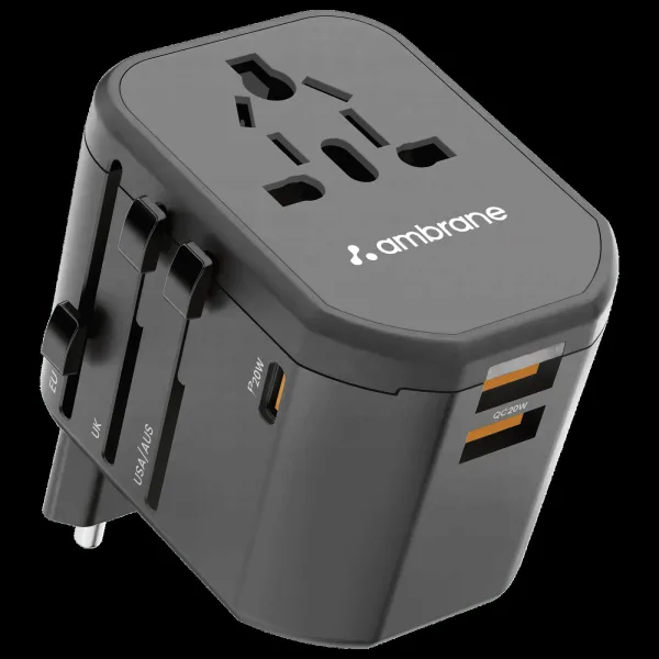 ambrane ATA-01 3 Plugs Travel Adapter (Universal Compatibility, Black)