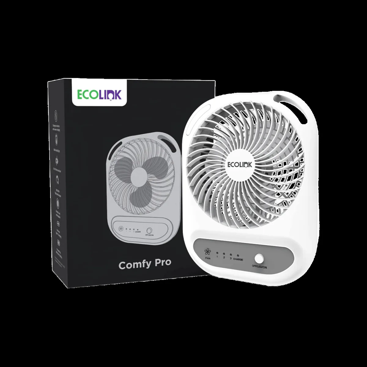 Ecolink Comfy Pro 150mm 3 Blade Rechargeable Personal Mini Fan with 3000 mAh Battery (Powerful Airflow, White & Grey)