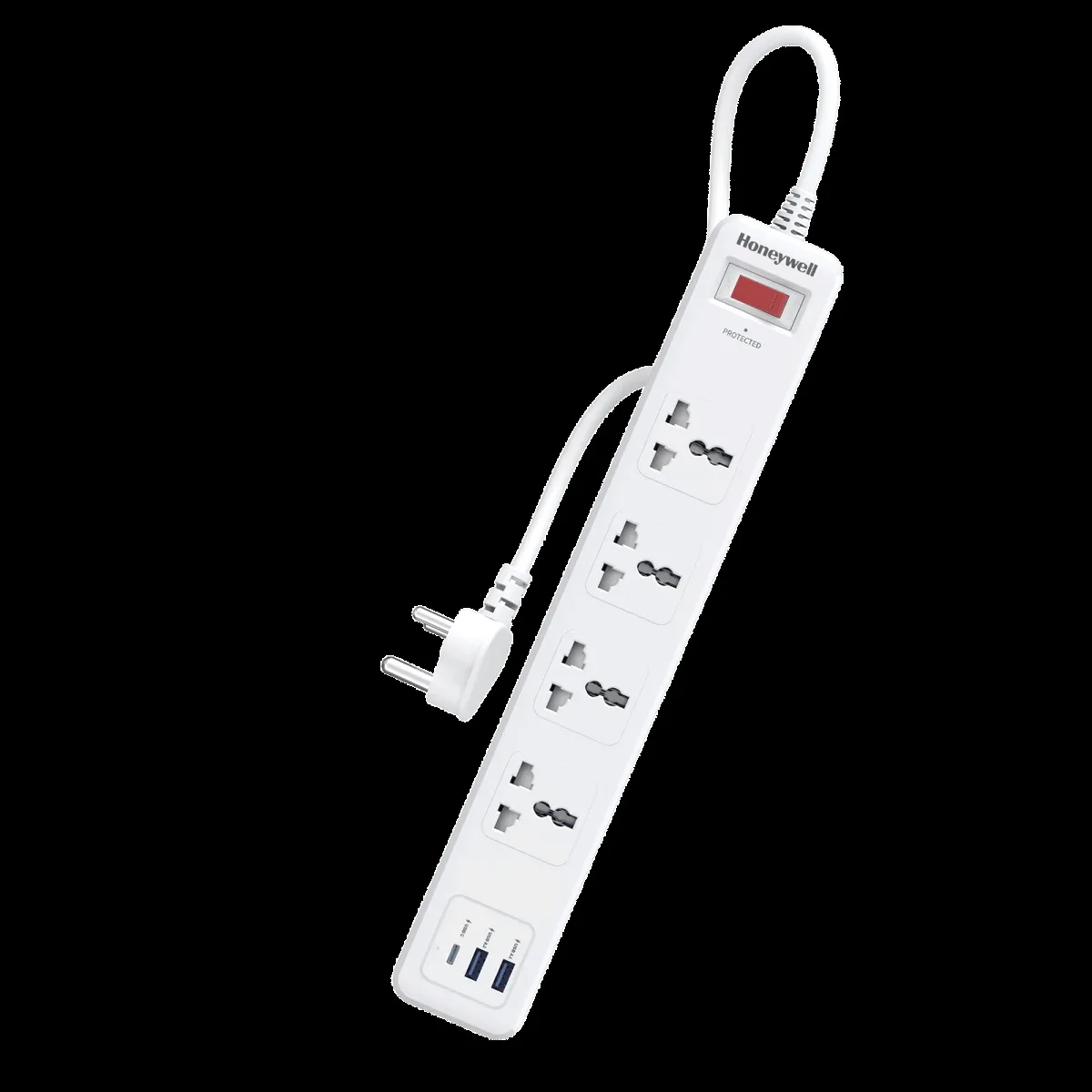 Honeywell 13500 Amps 4 Sockets Surge Protector (1.8 Meters, Automatic Overload Protection, HC000045, White)