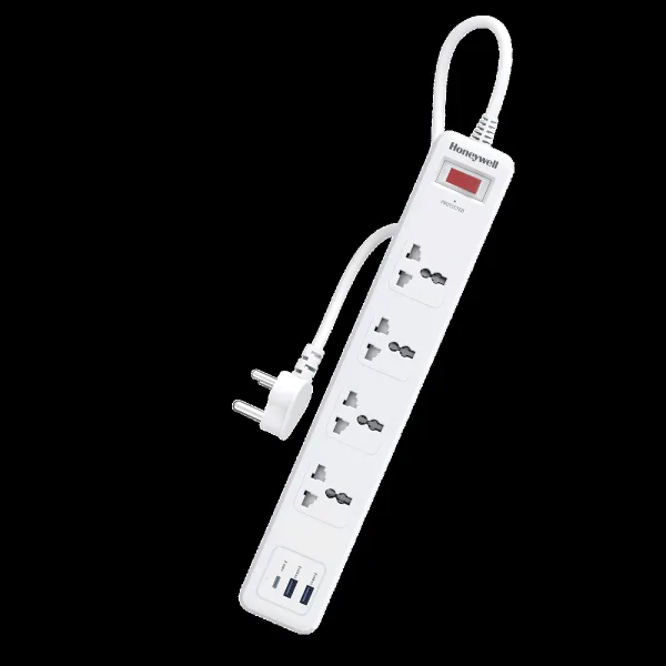 Honeywell 13500 Amps 4 Sockets Surge Protector (1.8 Meters, Automatic Overload Protection, HC000045, White)