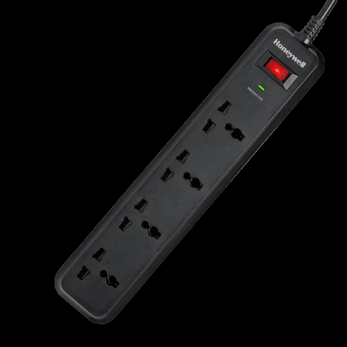 Honeywell 15000 Amps 4 Sockets Surge Protector (2 Meters, Child Lock Safety Shutter, HC000008, Black)