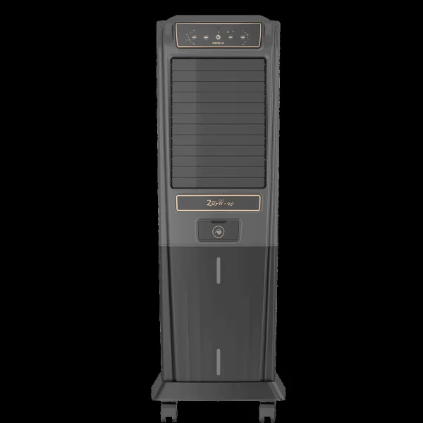 Havells Zurii 40 Litres Tower Air Cooler with Dust Filter Net (Low Water Alarm, Black & Grey)