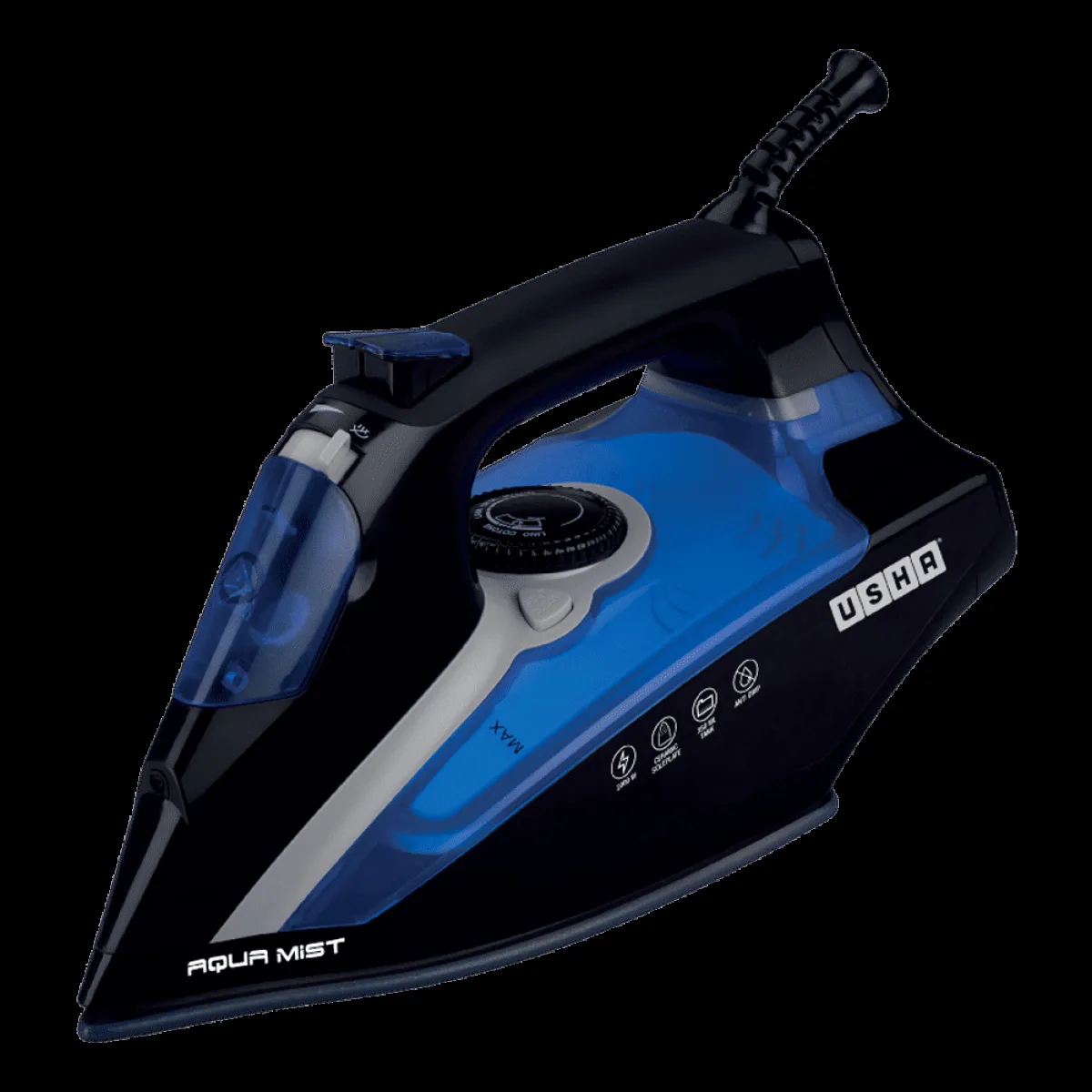 USHA Aqua Mist 2000 Watts 350ml Steam Iron (Anti Drip Function, Black & Blue)