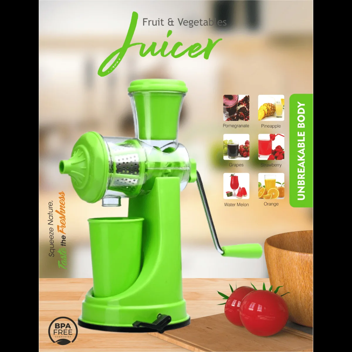 COOKAID Manual 1 Jar Juicer (BPA Free, Green)