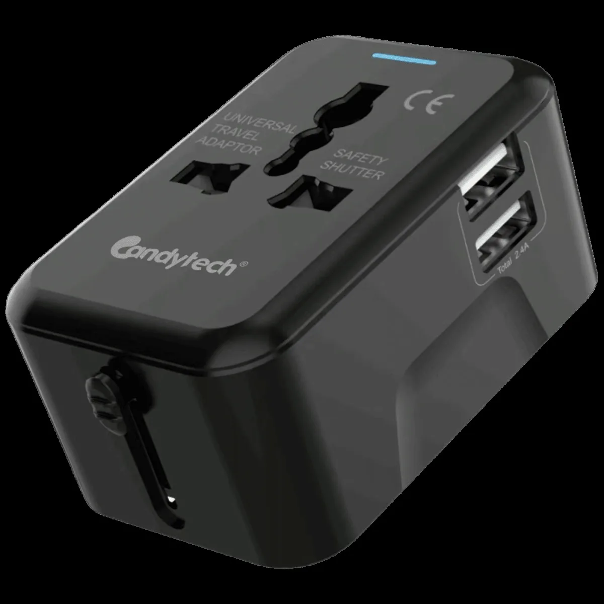 Candytech CT-C10 12W Type A 2-Port Travel Adapter (Type A, Dual USB Port, Black)