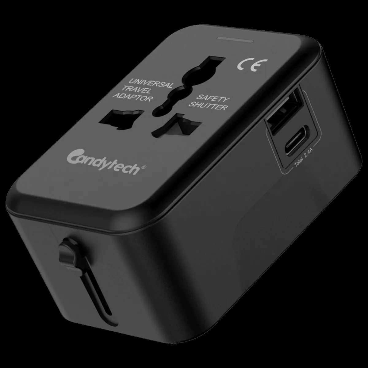 Candytech Travel Adapter (With Type C and Type A USB Port, CT-C12, Black)