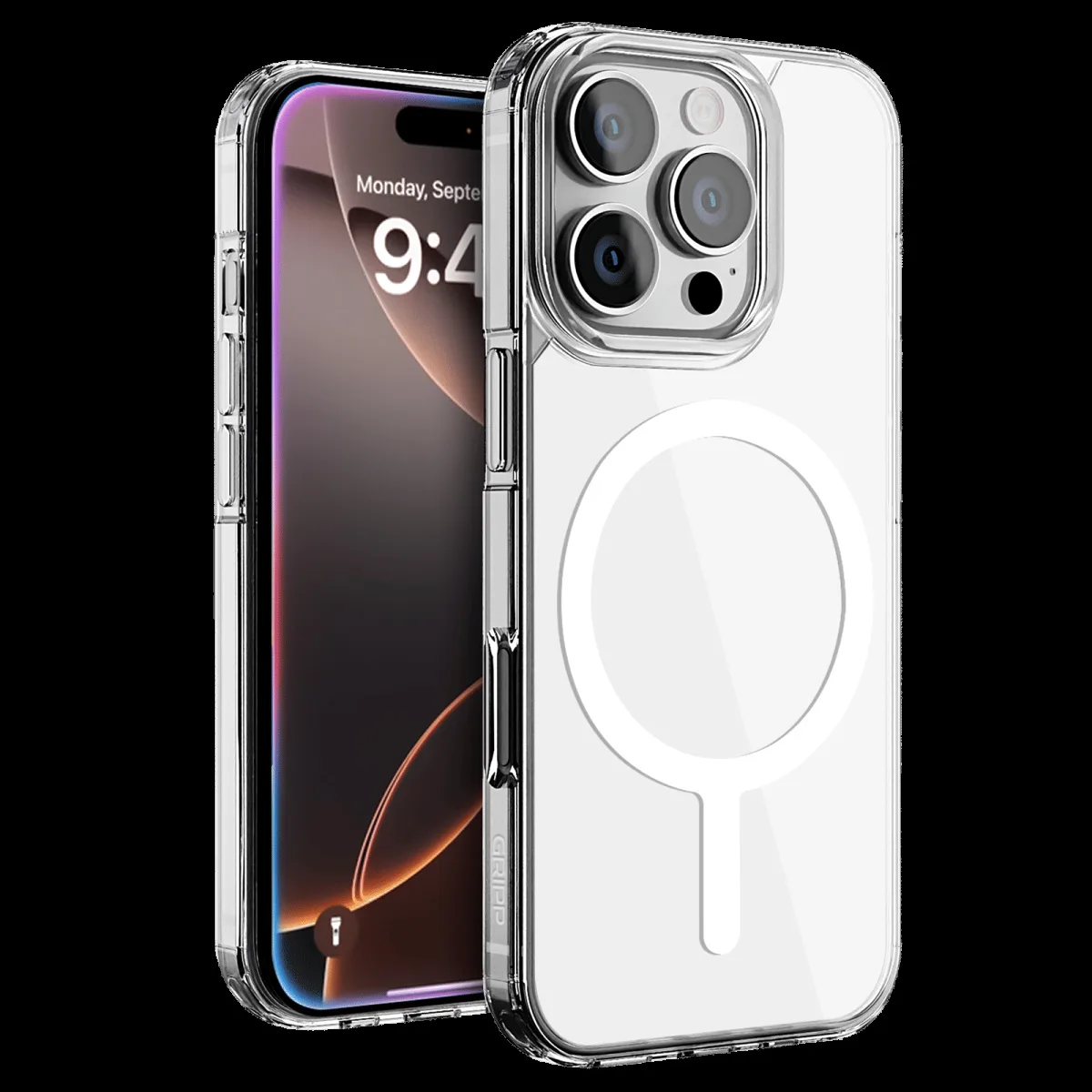 GRIPP Duce Tempered Glass & Polycarbonate, Silicone Back Cover Combo for Apple iPhone 16 Pro (MagSafe Charging Support, Transparent)