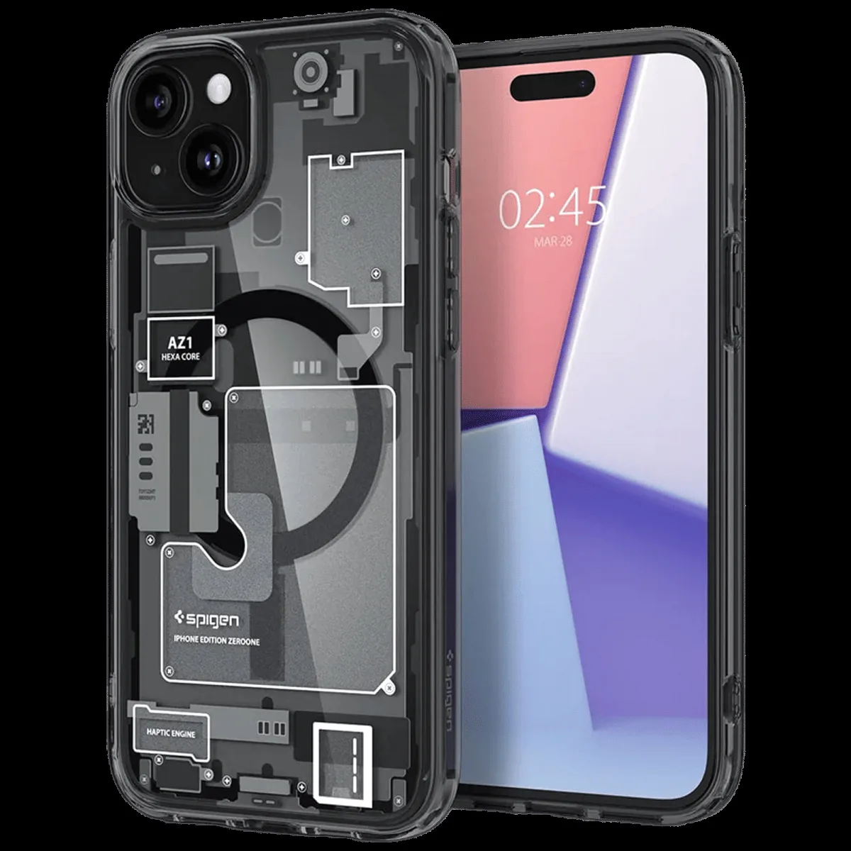 spigen Ultra Hybrid Hard TPU & Polycarbonate Back Cover for Apple iPhone 15 (Supports Wireless Charging, Zero One)