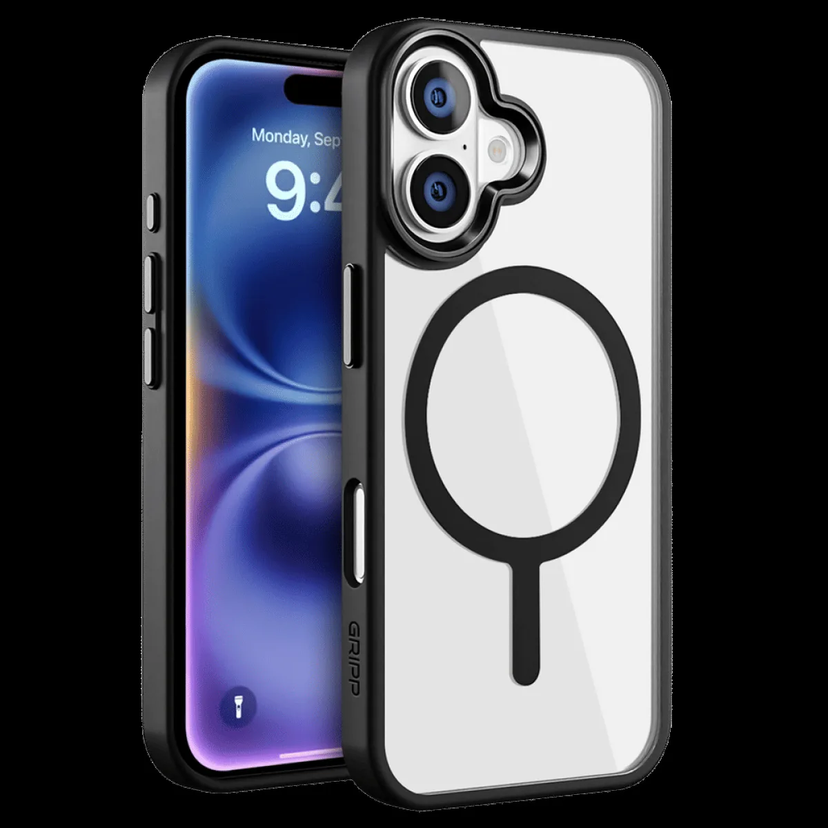 GRIPP Clarion Hard & Soft TPU & Polycarbonate Back Cover for Apple iPhone 16 Plus (MagSafe Compatible, Black)