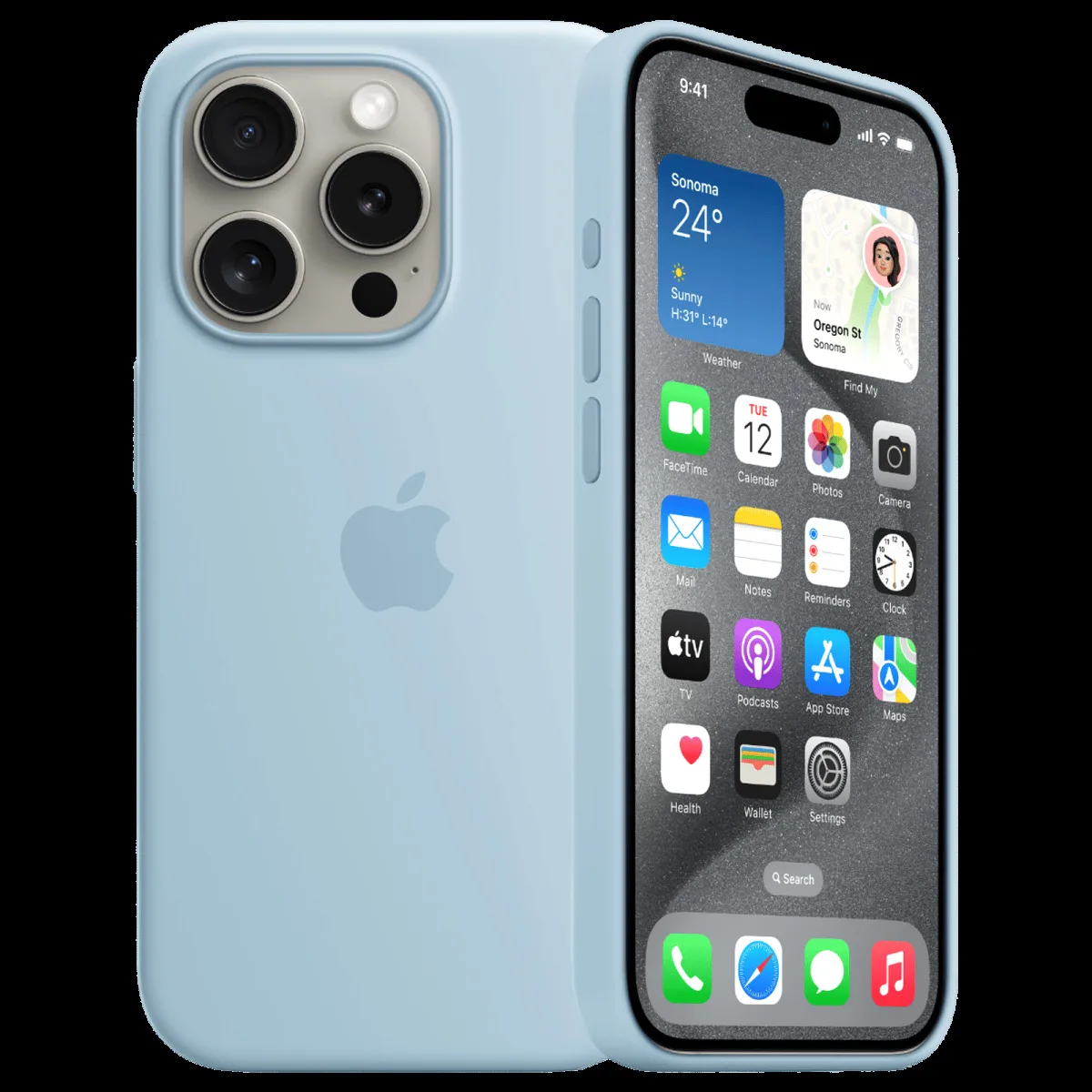 Apple Soft Silicone Back Cover for Apple iPhone 15 Pro (Supports Wireless Charging, Light Blue)