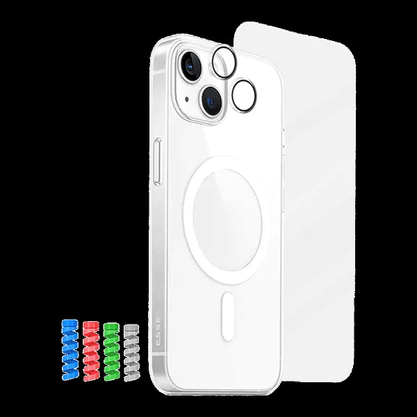 ESSE Armor 360 Back Case, Tempered Glass, Camera & Cable Protector 4in1 Combo for iPhone 15 (Protects Screen From Scratches & Drops, Clear)