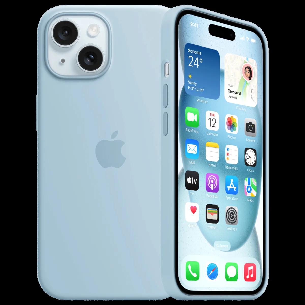 Apple Soft Silicone Back Cover for Apple iPhone 15 Plus (Supports Wireless Charging, Light Blue)