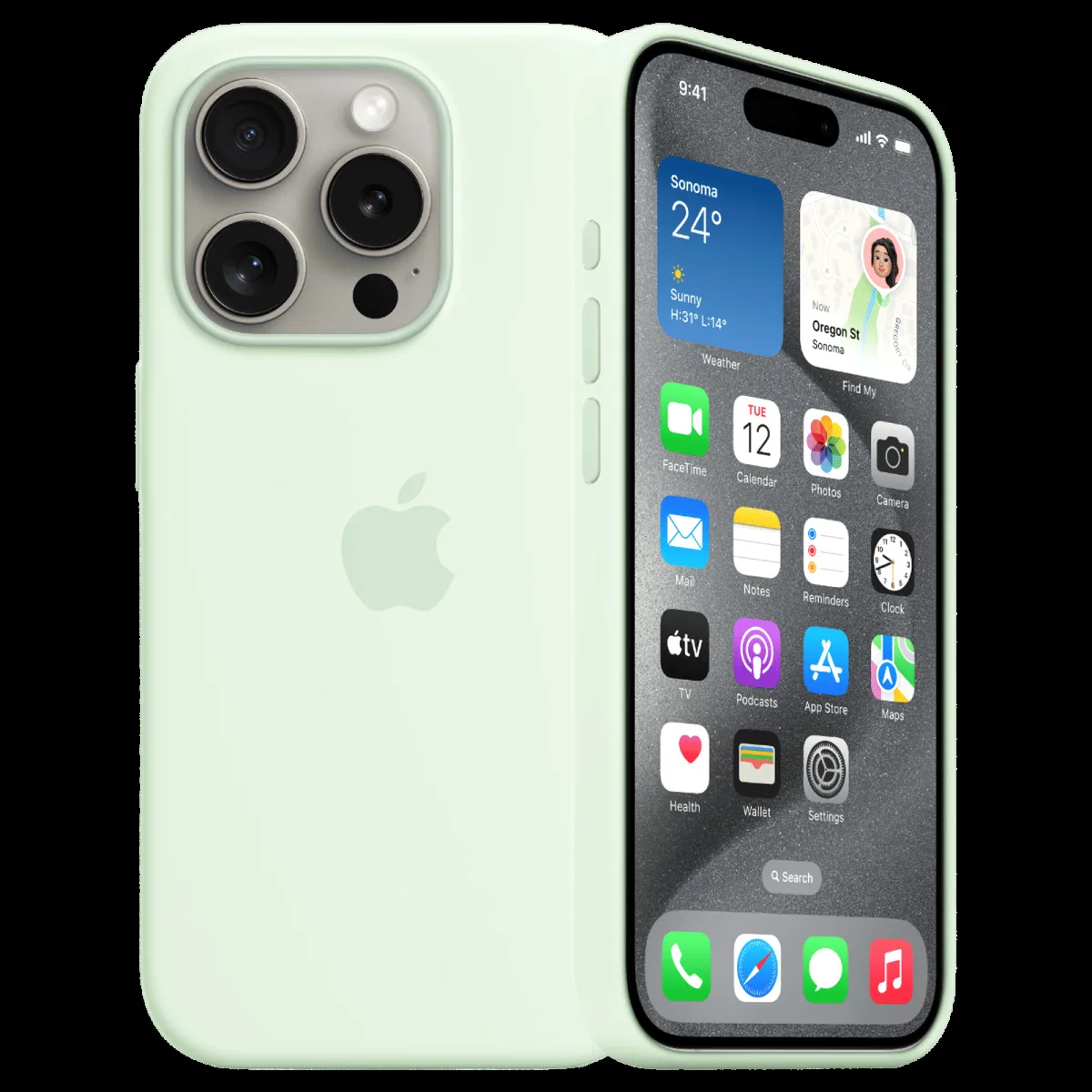 Apple Soft Silicone Back Cover for Apple iPhone 15 Pro Max (Supports Wireless Charging, Soft Mint)