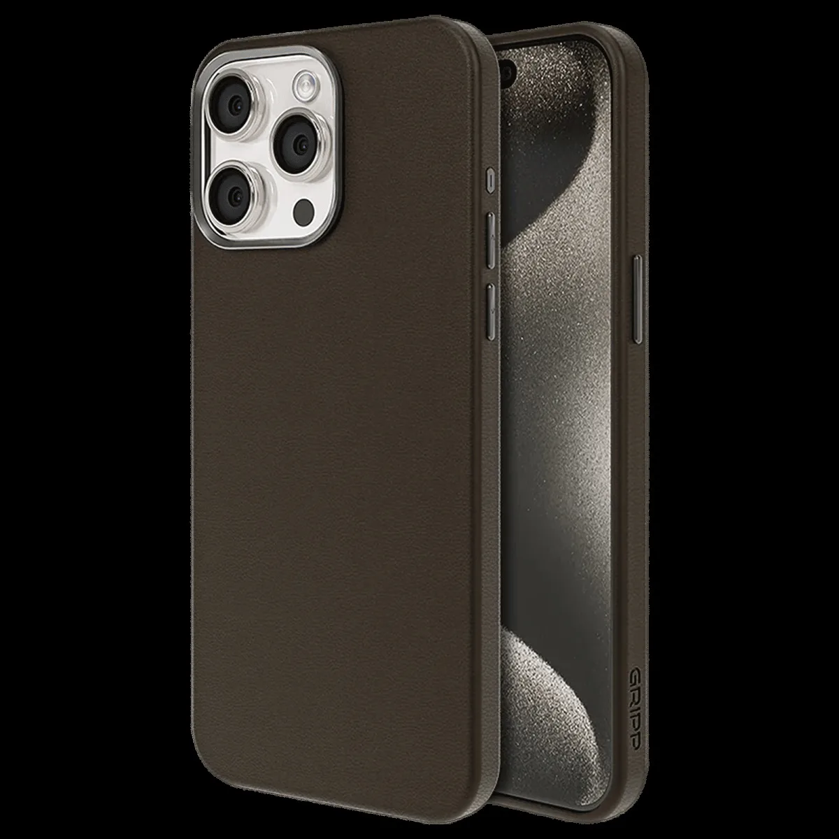 GRIPP Heritage Xtreme Hard Liquid Silicone Back Cover for iPhone 15 Pro (Anti Bacterial Technology, Brown)