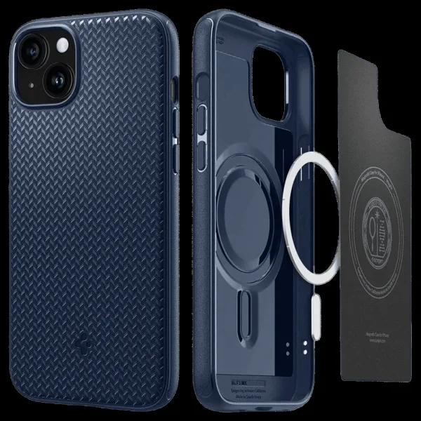 spigen Mag Armor MagFit TPU Back Cover for iPhone 15 (Air Cushion Technology, Navy Blue)