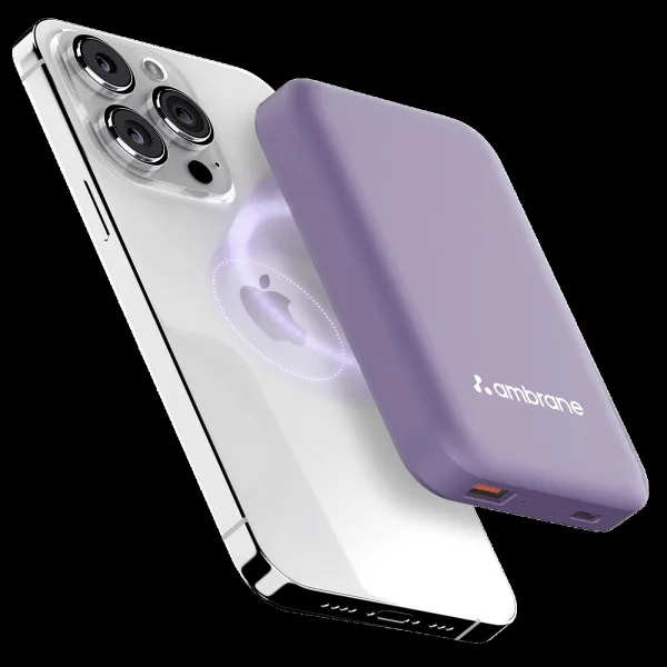 ambrane Aerosync PB 12 10000 mAh 22.5W Fast Charging Power Bank (1 Type A Port, 1 Type C Port, Rubberized Coating, Wireless Charging, Purple)