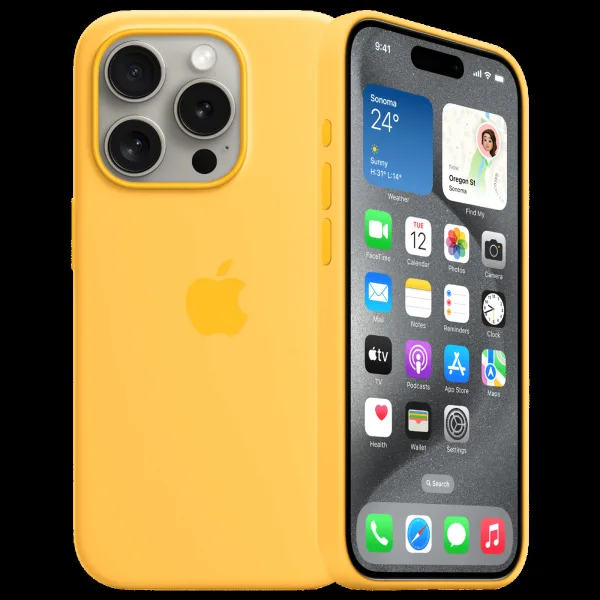Apple Soft Silicone Back Cover for Apple iPhone 15 Pro Max (Supports Wireless Charging, Sunshine)