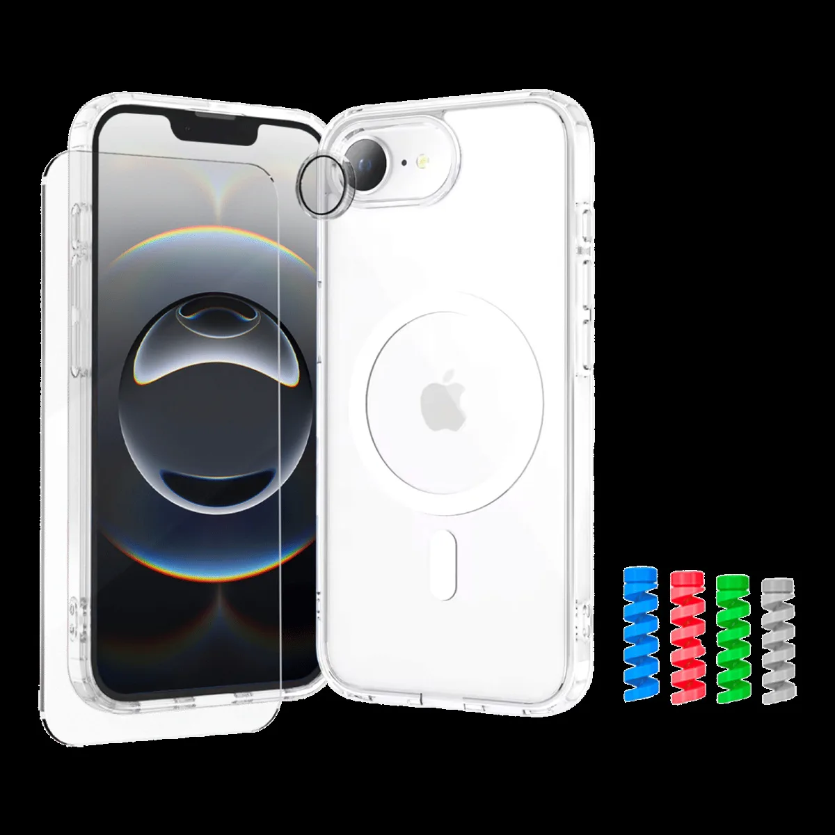 ESSE Armor360 Back Case, Tempered Glass, Cam & Cable Protector 4in1 Combo for iPhone 16E (Microdots Technology, Transparent)