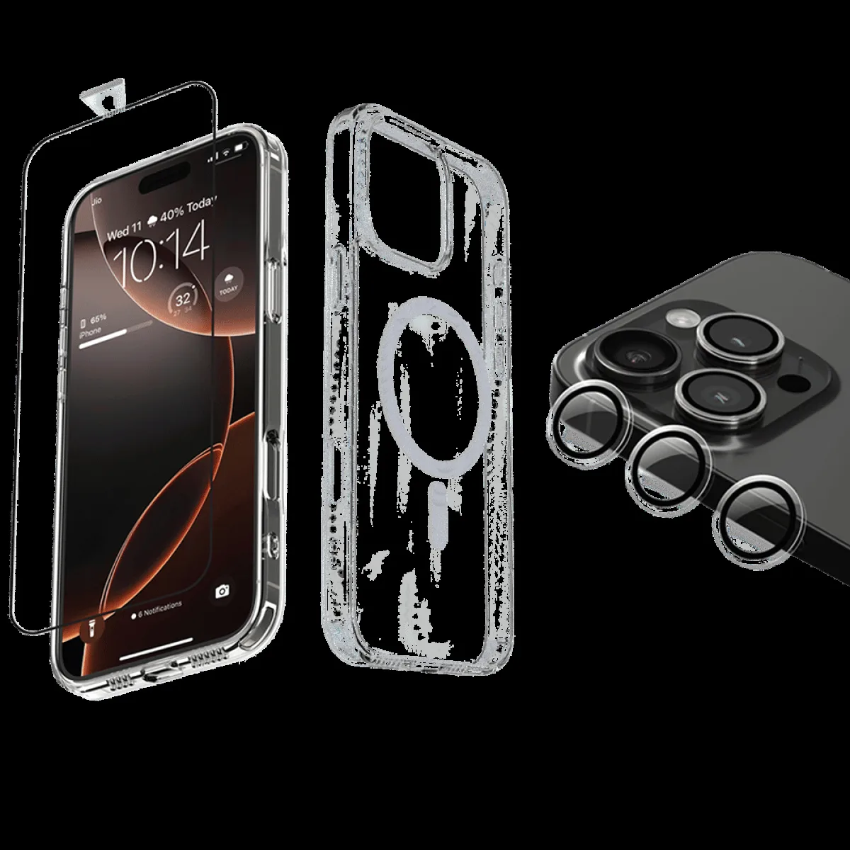 Dr. Vaku Tempered Glass, TPU Back Cover & Camera Lens Protector Combo for Apple iPhone 16 Pro Max (Supports Wireless Charging, Transparent)