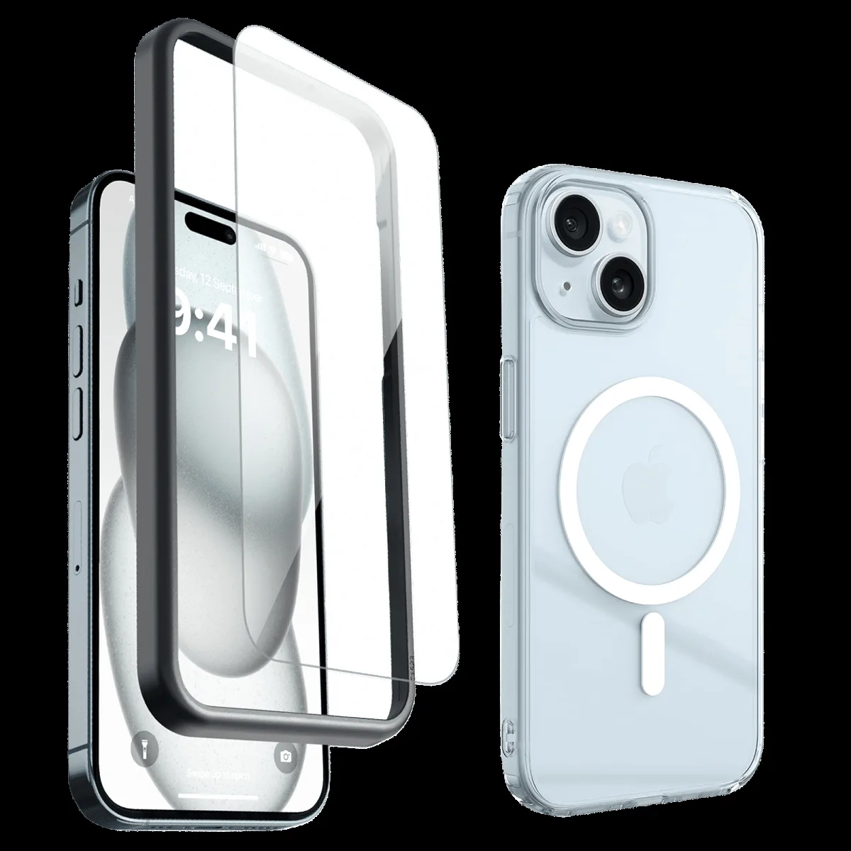 Dr. Vaku 2IN1 Defense Tempered Glass & Back Case Combo for iPhone 15 Plus (Anti-Scratch Design, Clear)