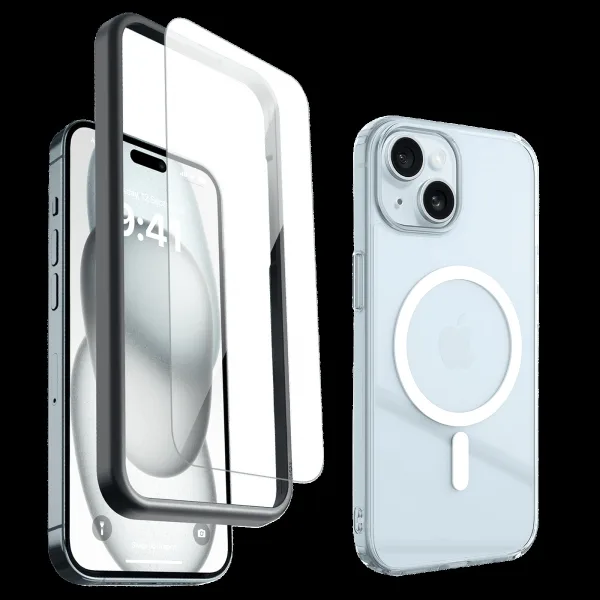 Dr. Vaku 2IN1 Defense Tempered Glass & Back Case Combo for iPhone 15 Plus (Anti-Scratch Design, Clear)