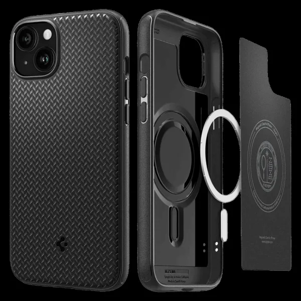 spigen Mag Armor MagFit Thermoplastic Polyurethane Back Case for iPhone 15 Plus (Air Cushion Technology, Matte Black)