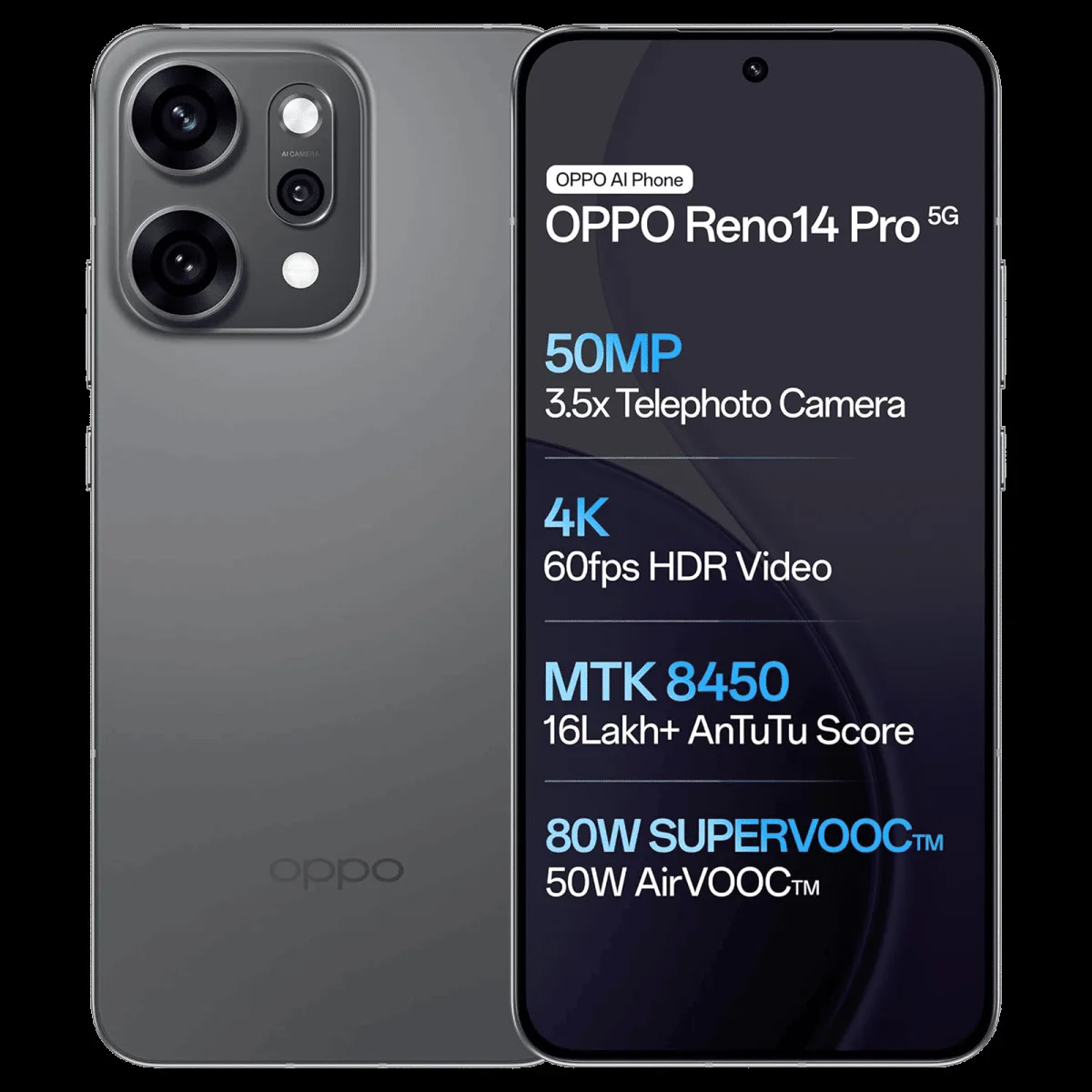 oppo Reno 14 Pro 5G (12GB RAM, 256GB, Titanium Grey)