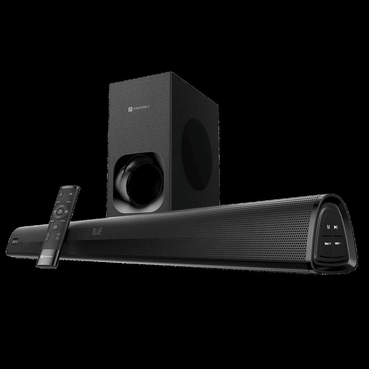 PORTRONICS Pure Sound 105 200W Bluetooth Soundbar with Remote (Spacious HD Audio, 2.1 Channel, Black)