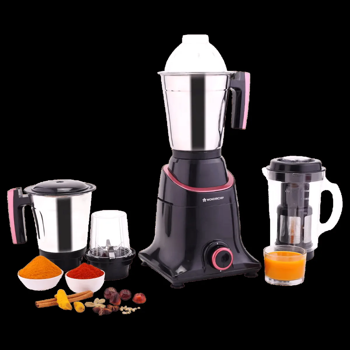 WONDERCHEF Select 750 Watt 4 Jars Mixer Grinder (18000 RPM, Overload Protection, Black Maroon)