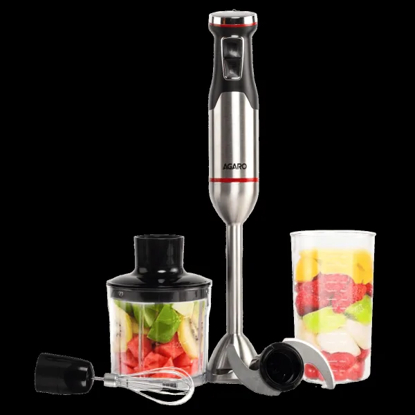 AGARO Royal 1500 Watt 2 Speed Hand Blender with 3 Attachments (Speed Regulator Dial, Silver)