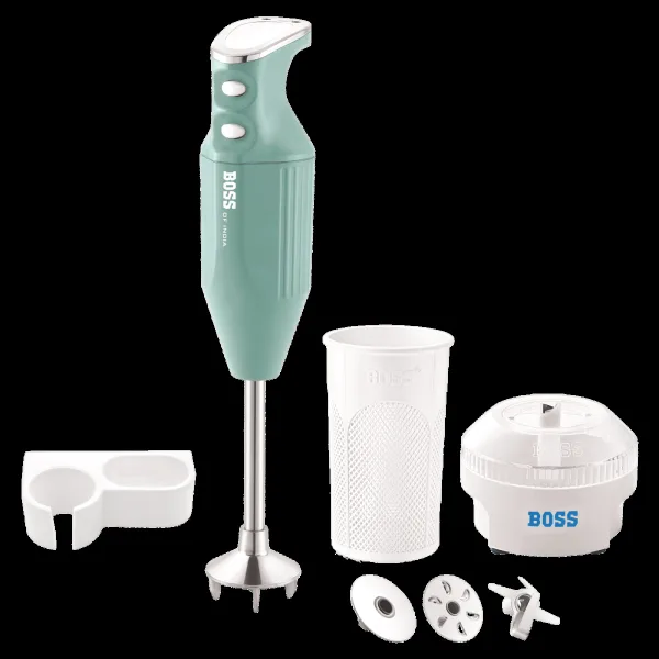 BOSS B146 275 Watt 2 Speed Hand Blender with 4 Attachments (Variable Speed Setting, Light Blue)