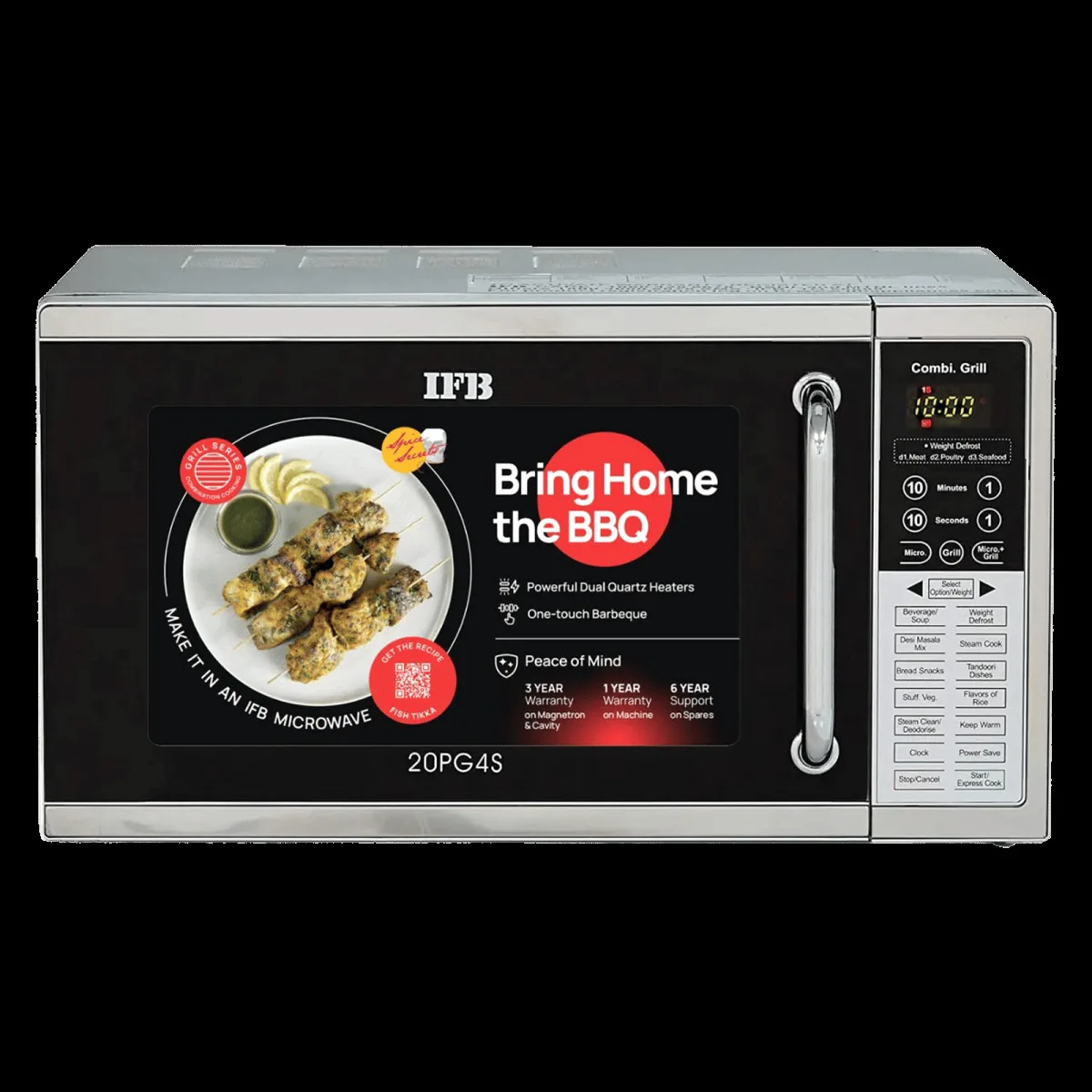 IFB 20L Grill Microwave Oven with 61 Autocook Menus (20PG4S, Metallic Silver)