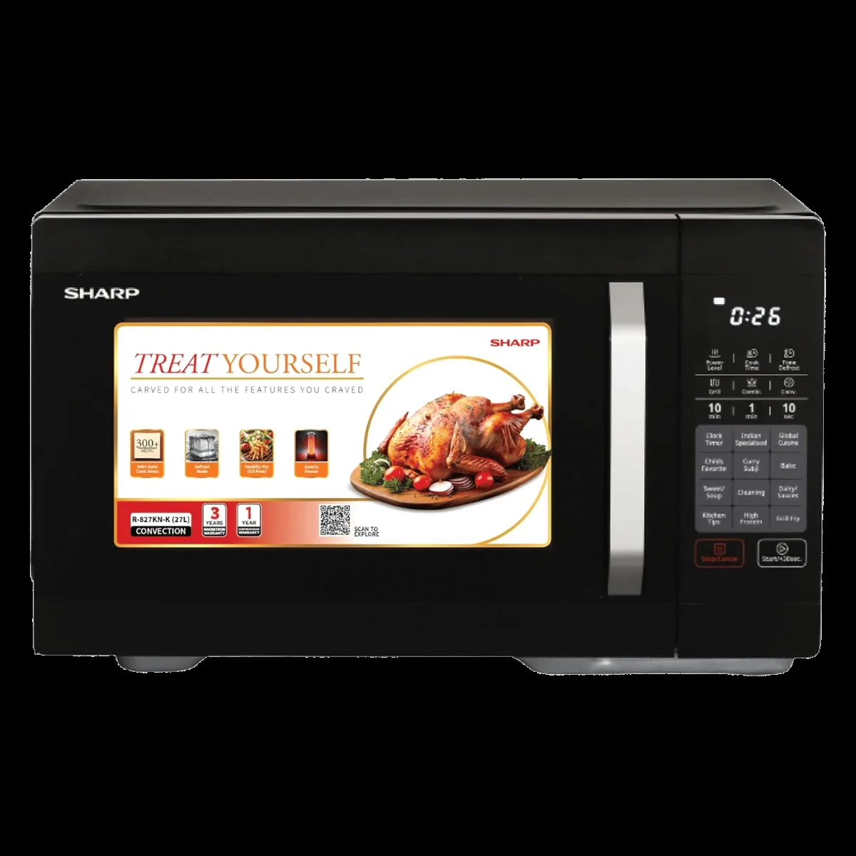 SHARP Kamando-C27 27L Convection Microwave Oven with Healthy Fry (R-827KN-K, Black)