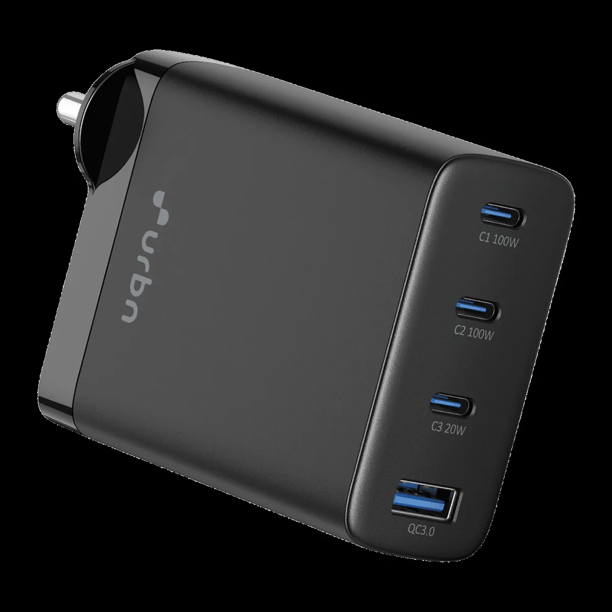 urbn UWA100 100W Type A & Type C 4-Port Fast Charger (Adapter Only, GaN Pro Technology, Black)