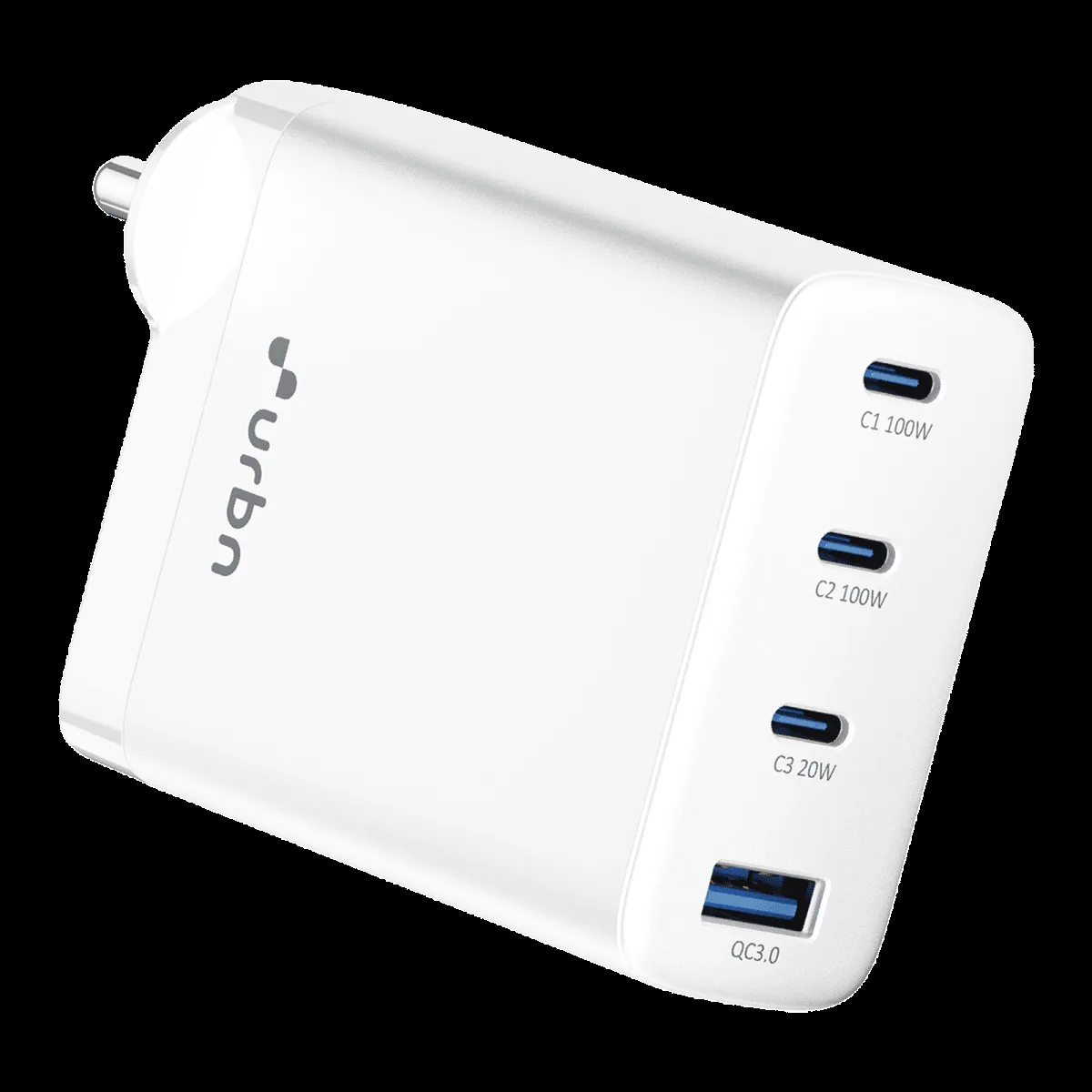urbn UWA100 100W Type A & Type C 4-Port Fast Charger (Adapter Only, GaN Pro Technology, White)