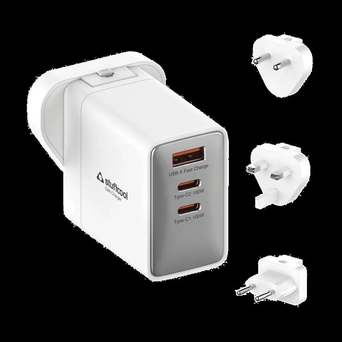 Stuffcool Nomad II 100W Type A & Type C 3-Port Fast Charger (Adapter Only, Universal Travel Compatibility, White)