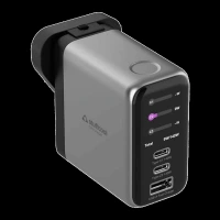 Stuffcool Nomad Pro 140W Type A & Type C 3-Port Fast Charger (Adapter Only, Universal Travel Compatibility, Grey)